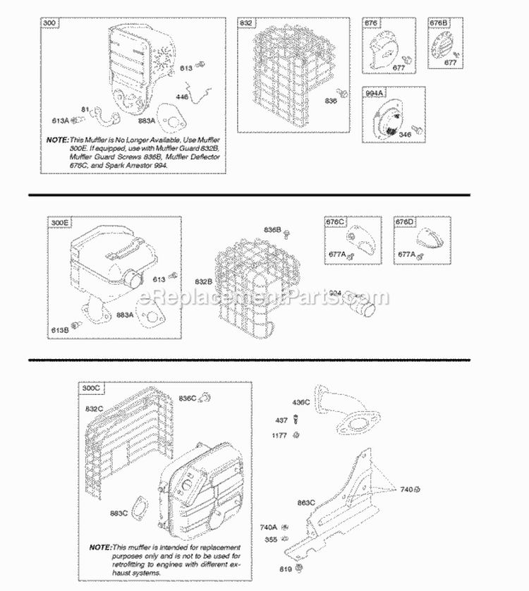 Exhaust System Diagram and Parts List for 205337-0317-H1  Briggs and Stratton Engine